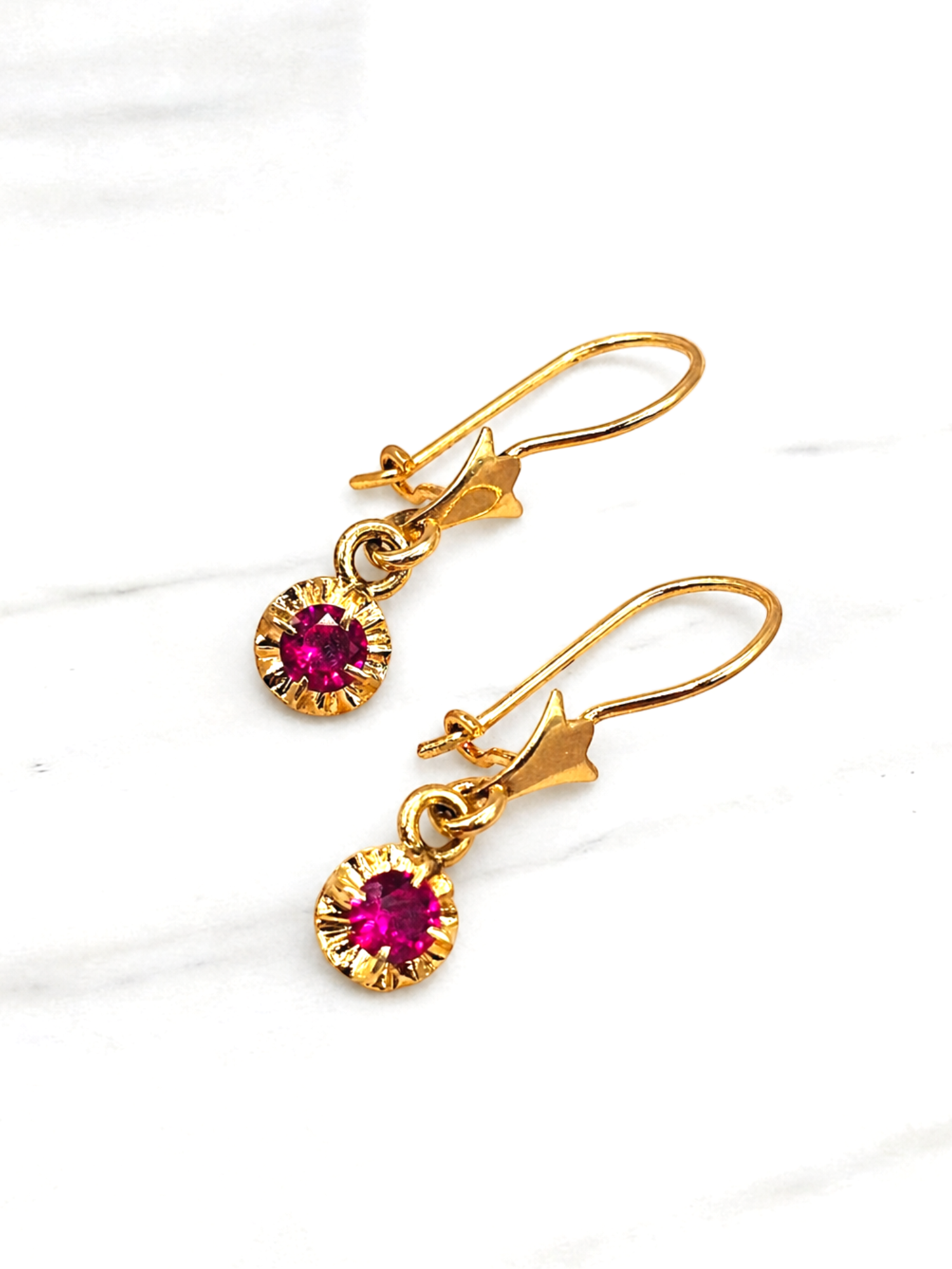 Aros Chatón colgante redondo rubí Oro 18k 4