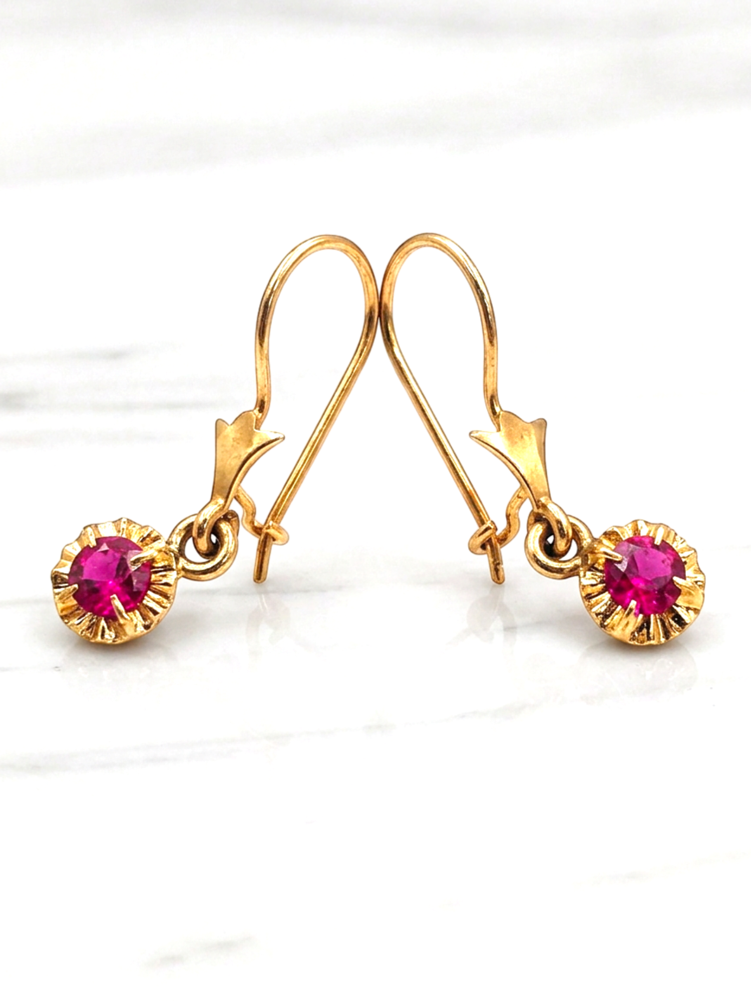 Aros Chatón colgante redondo rubí Oro 18k 1