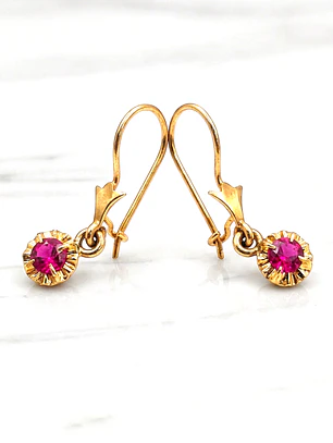 Aros Chatón colgante redondo rubí Oro 18k