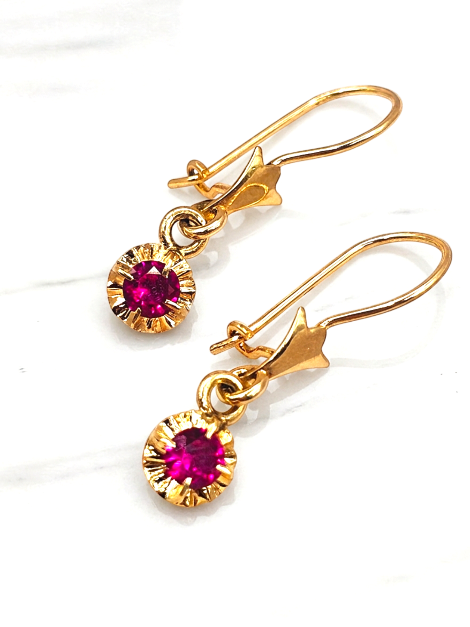 Aros Chatón colgante redondo rubí Oro 18k 5