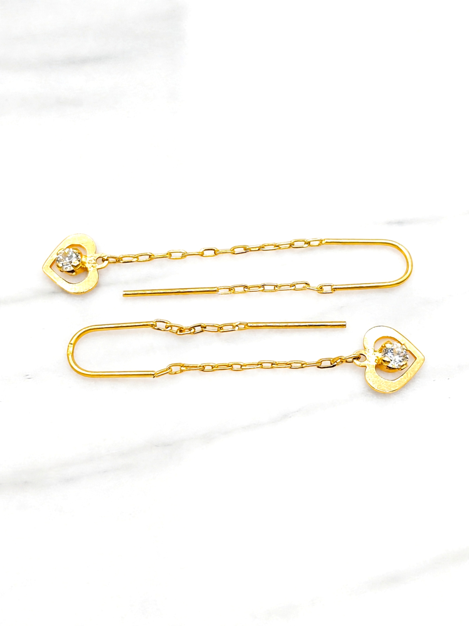 Aros cadena corazón y circón Oro 18k  1