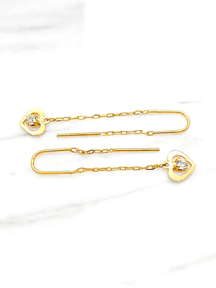 Aros cadena corazón y circón Oro 18k 