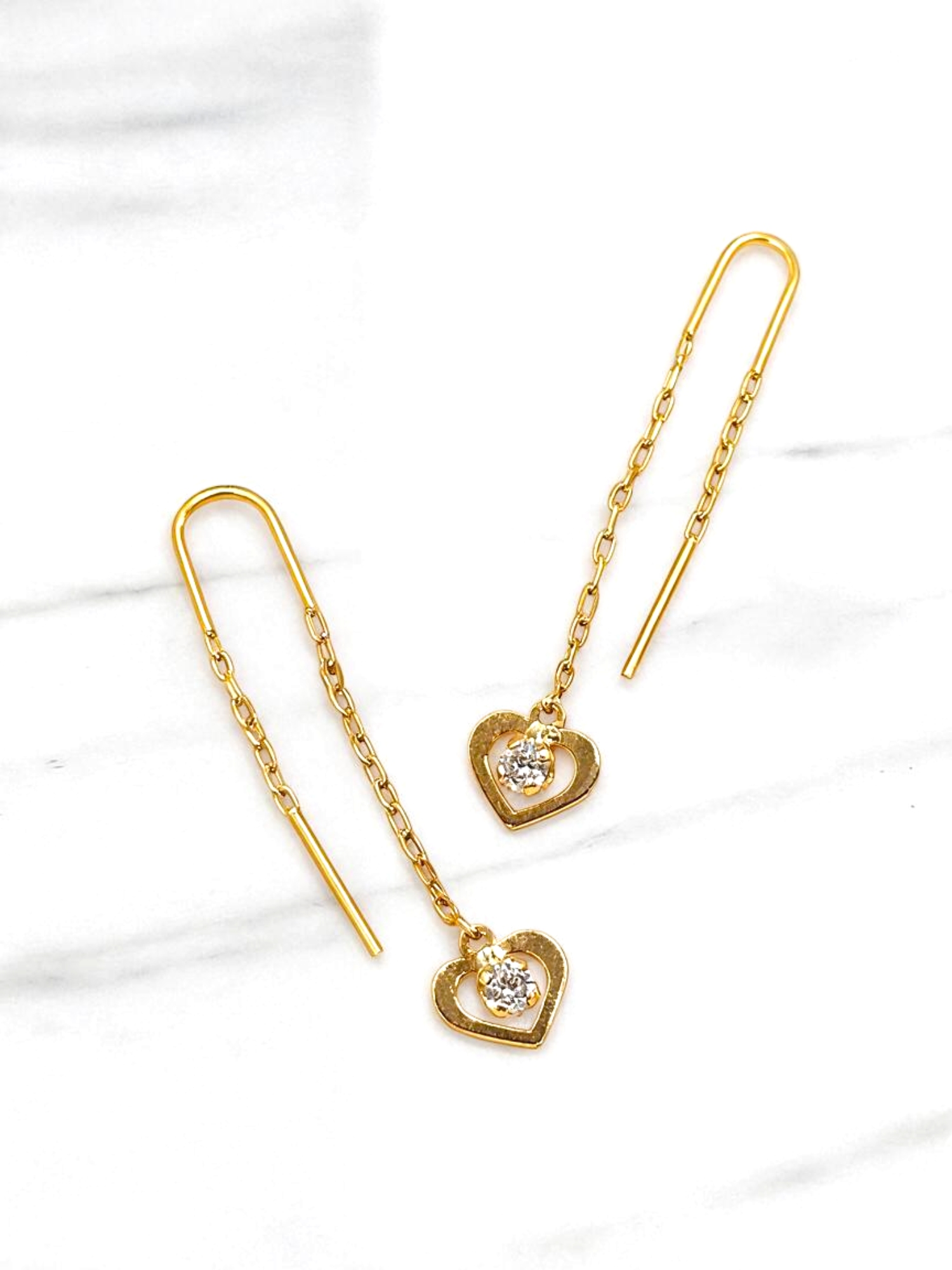Aros cadena corazón y circón Oro 18k  3