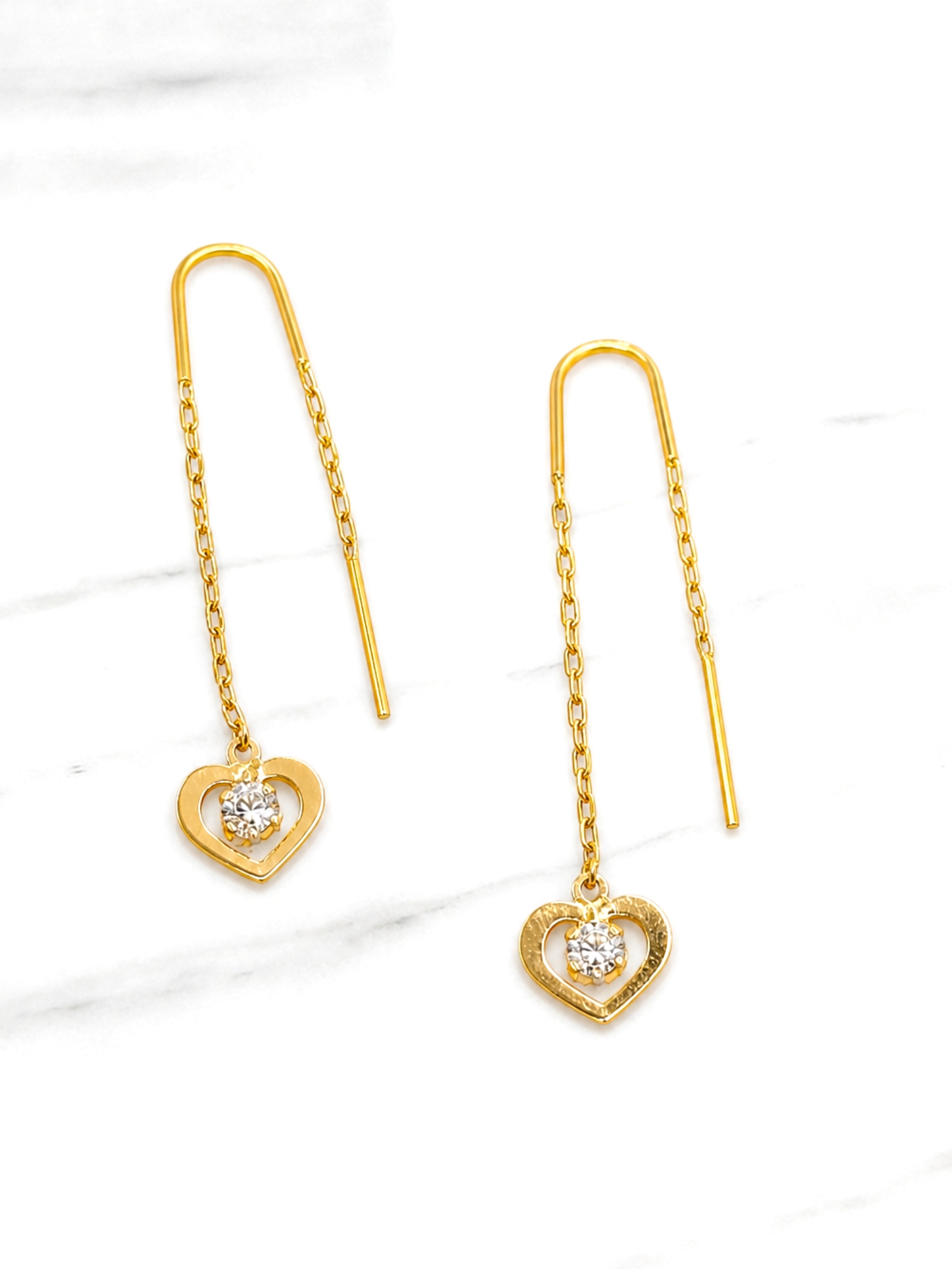 Aros cadena corazón y circón Oro 18k  2