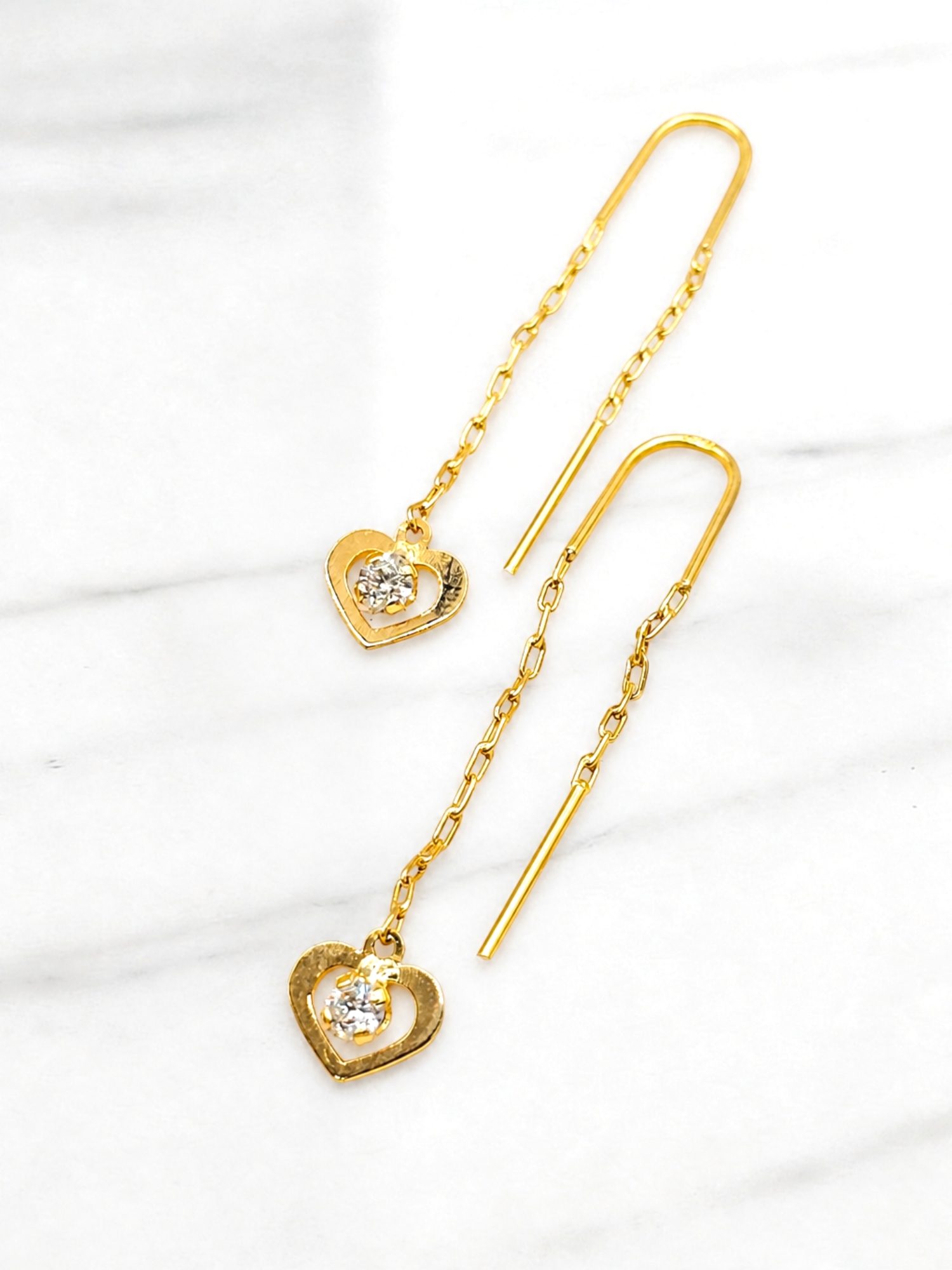 Aros cadena corazón y circón Oro 18k  4