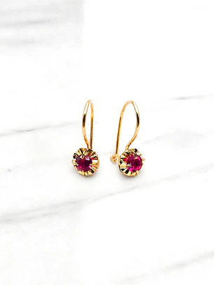 Aros chaton con gancho rubí grandes Oro 18k