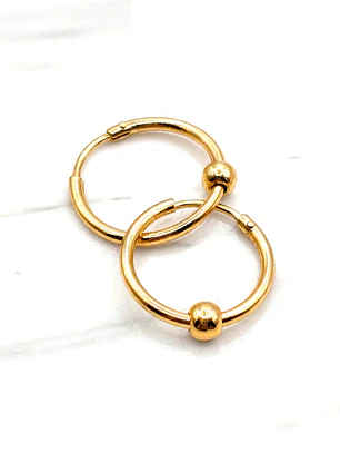 Aros argolla tubo bolitas medianos Oro 18k