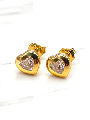 Aros corazón circon 8 mm Oro 18k