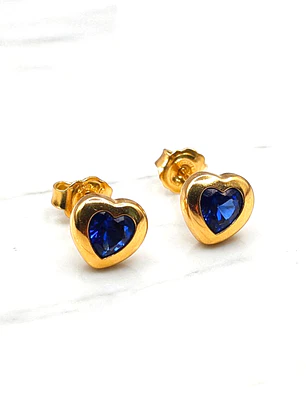 Aros corazón zafiro 8 mm Oro 18k