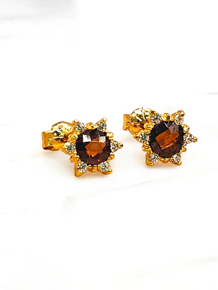 Aros rosa topacio y circónes grandes Oro 18k