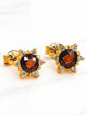 Aros rosa topacio y circónes grandes Oro 18k