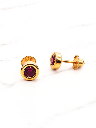 Aros punto de luz rubí Oro 18k