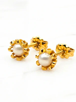 Aros perla cultivada cuello de payaso medianos Oro 18k