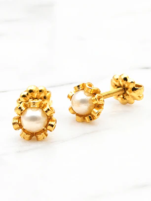 Aros perla cultivada cuello de payaso medianos Oro 18k