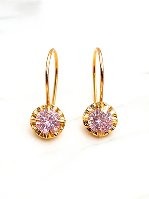 Aros chaton colgante rosa de Francia Oro 18k