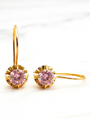 Aros chaton colgante rosa de Francia Oro 18k