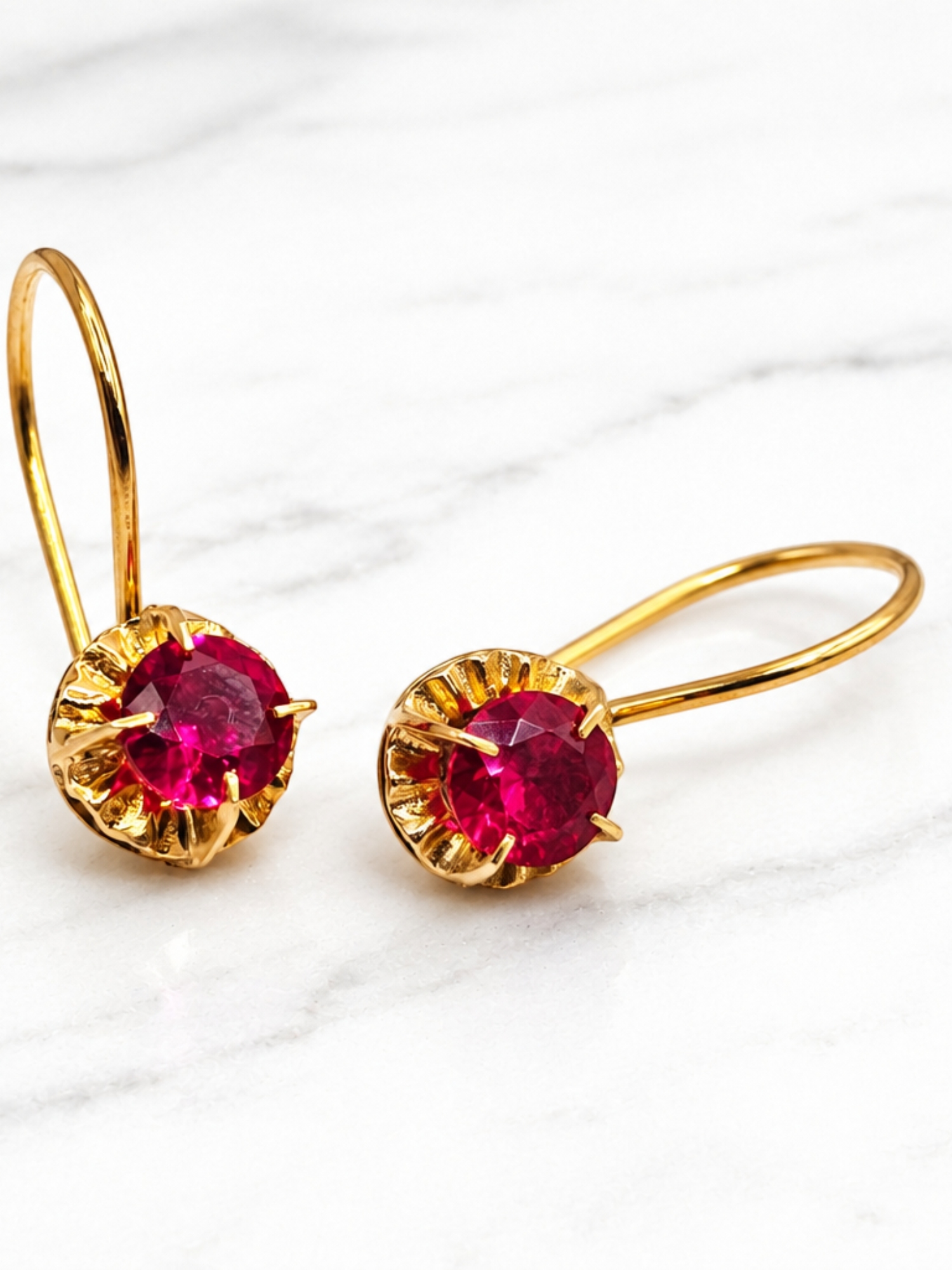 Aros chaton colgante rubí Oro 18k 4