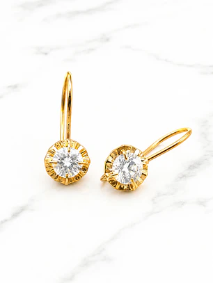 Aros chaton colgante circón Oro 18k