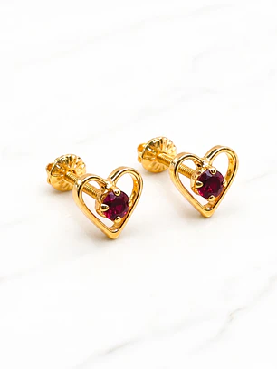 Aros corazón rubí grandes Oro 18k