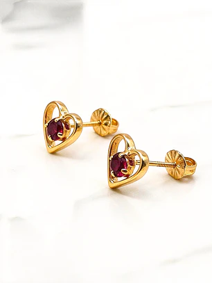 Aros corazón rubí grandes Oro 18k