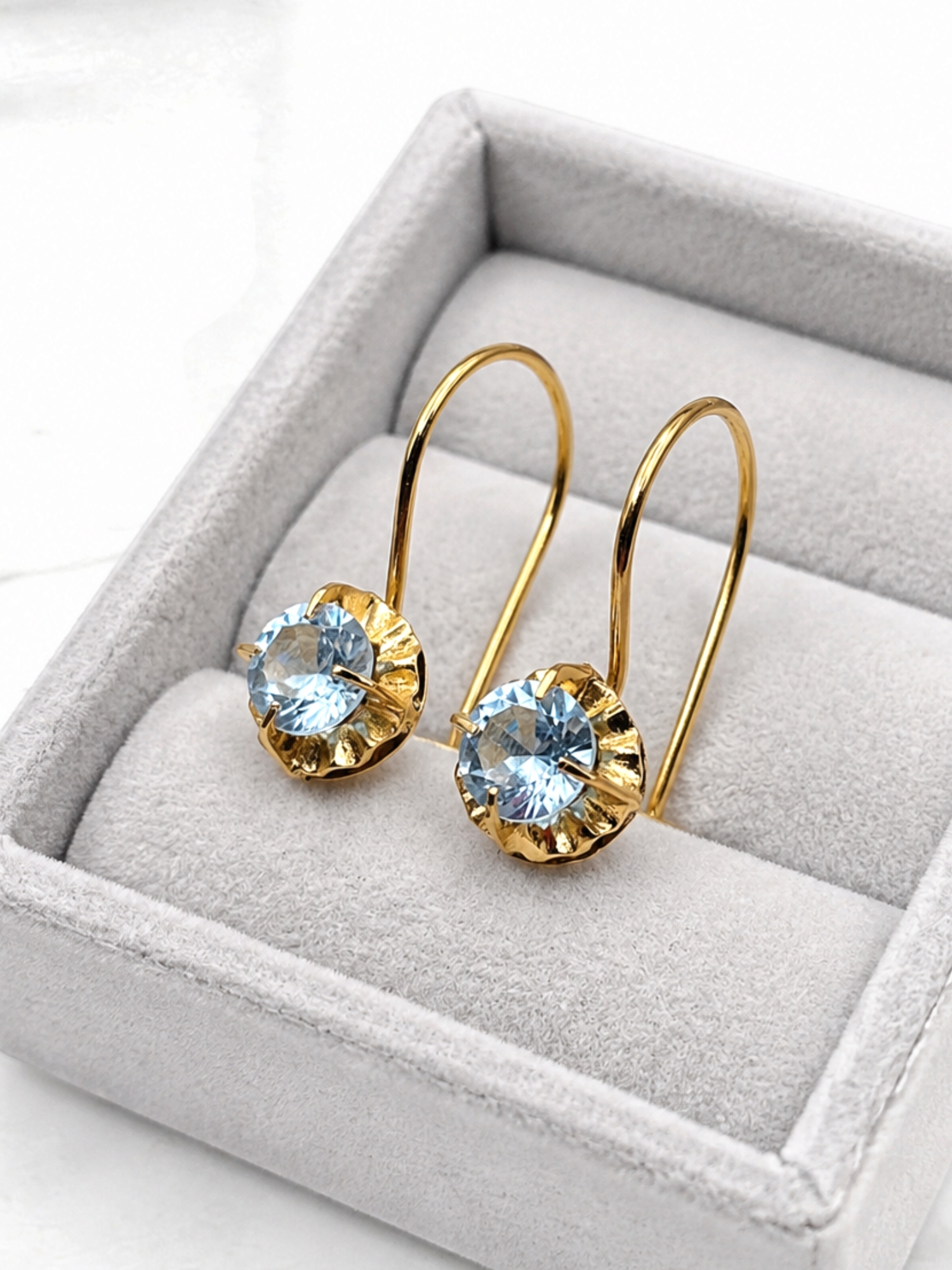 Aros chaton colgante aguamarina Oro 18k 3