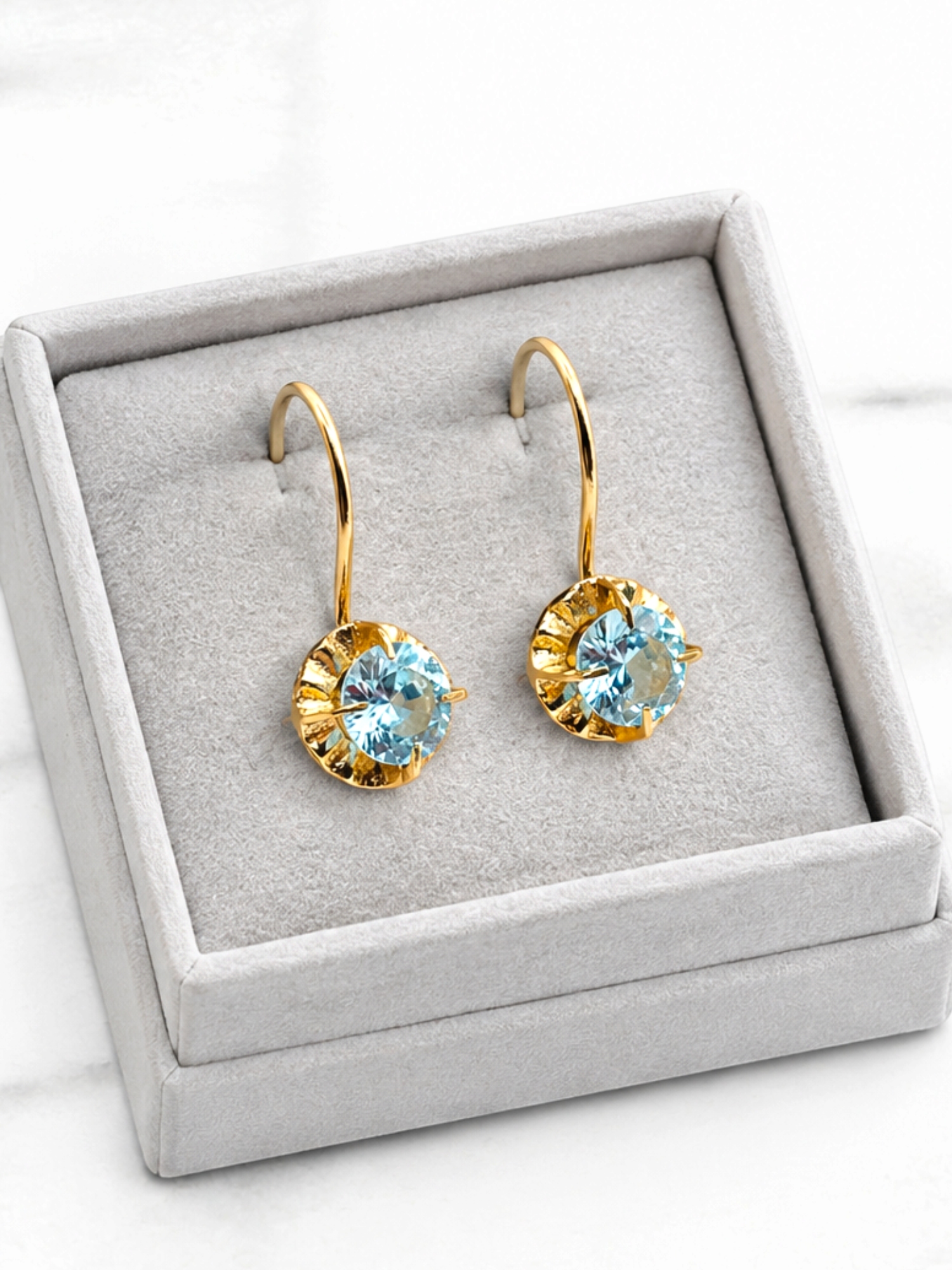 Aros chaton colgante aguamarina Oro 18k 4