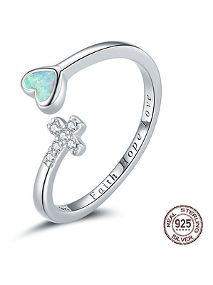 Anillo Corazon y Cruz Plata 925