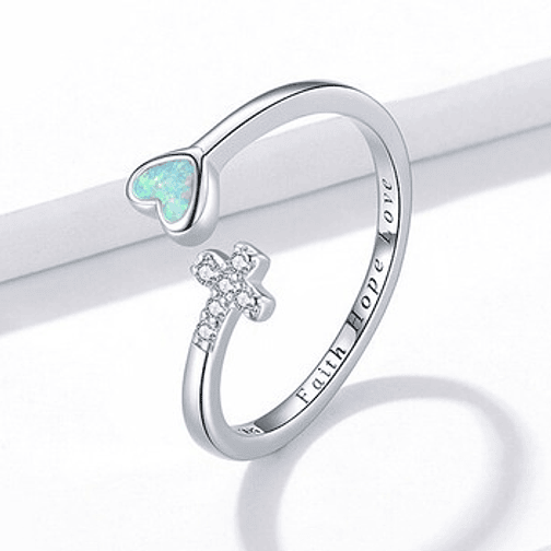 Anillo Corazon y Cruz Plata 925 2