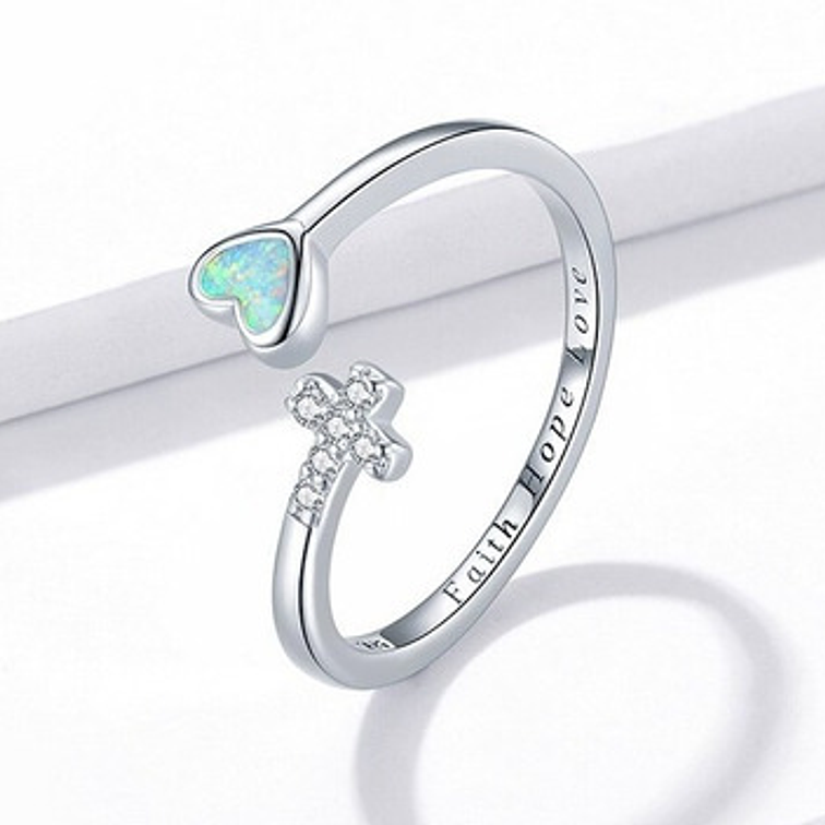 Anillo Corazon y Cruz Plata 925 2