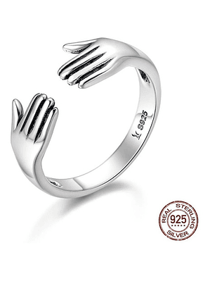 Anillo Manos Abrazo Plata 925