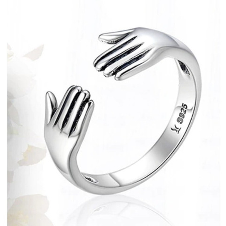 Anillo Manos Abrazo Plata 925 3