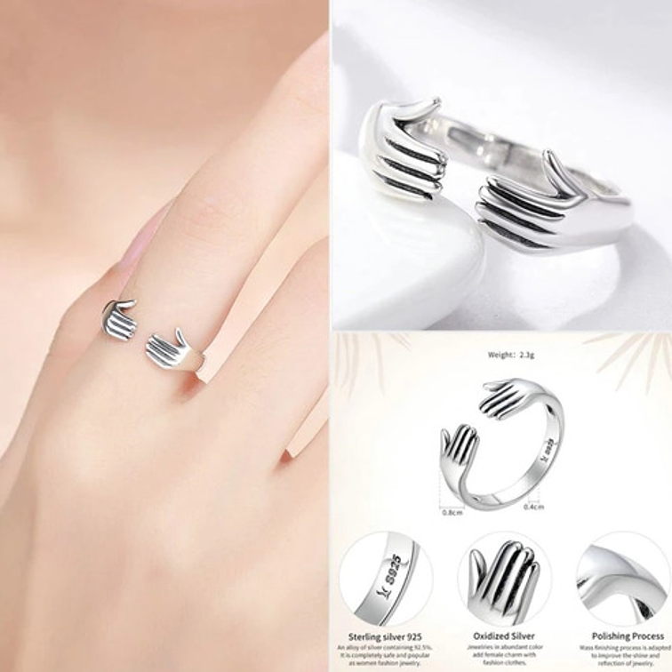 Anillo Manos Abrazo Plata 925 4