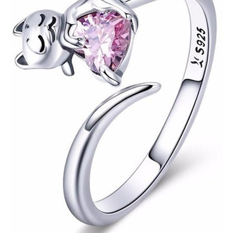 Anillo Gatito con Corazón Plata 925 1