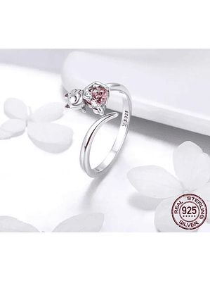 Anillo Gatito con Corazón Plata 925