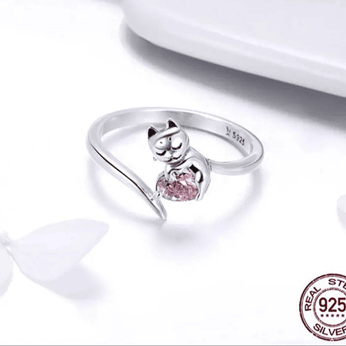 Anillo Gatito con Corazón Plata 925 4