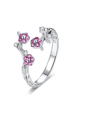 Anillo Flor Rosa Plata 925