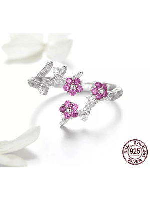 Anillo Flor Rosa Plata 925