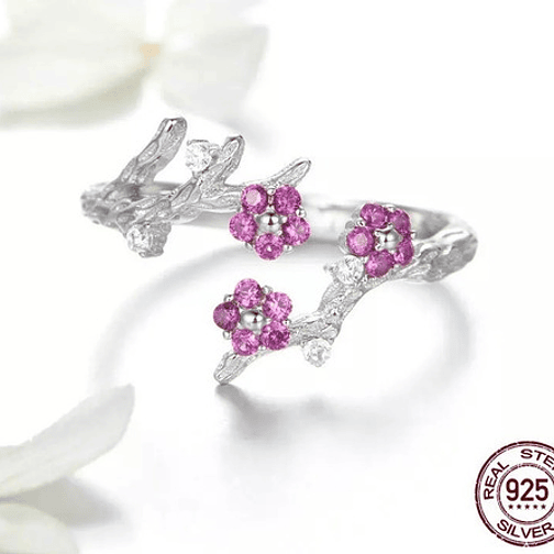 Anillo Flor Rosa Plata 925 2