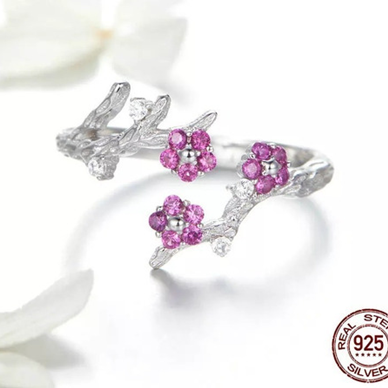 Anillo Flor Rosa Plata 925 2