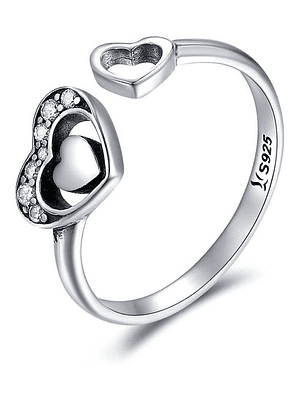 Anillo 2 Corazones Plata 925