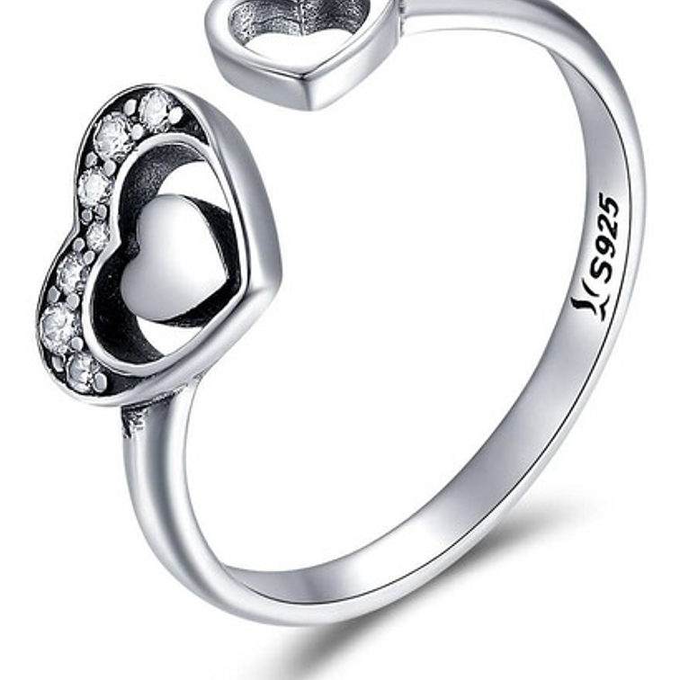 Anillo 2 Corazones Plata 925 1