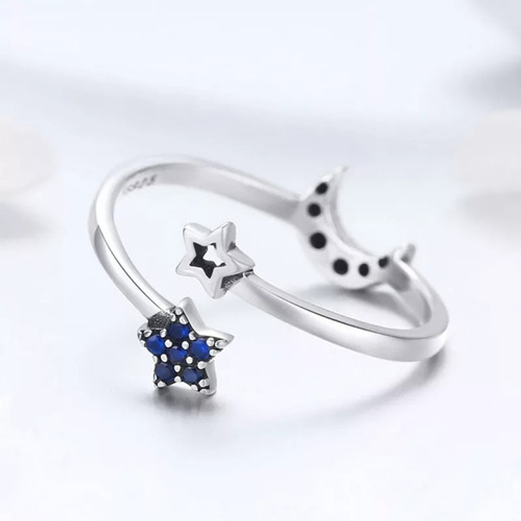 Anillo Luna y Estrellas Plata 925 2