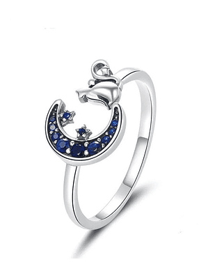 Anillo Gatito y Luna Plata 925