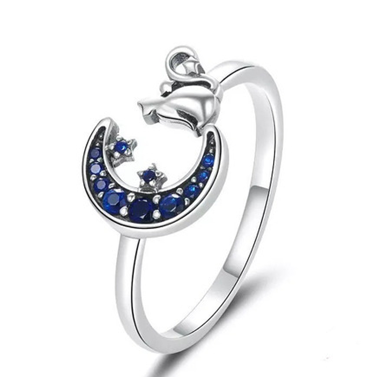 Anillo Gatito y Luna Plata 925 1