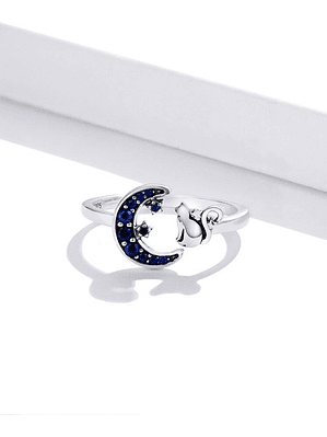 Anillo Gatito y Luna Plata 925
