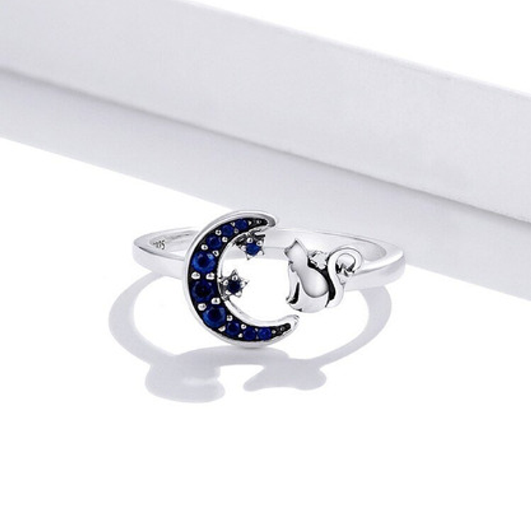 Anillo Gatito y Luna Plata 925 2