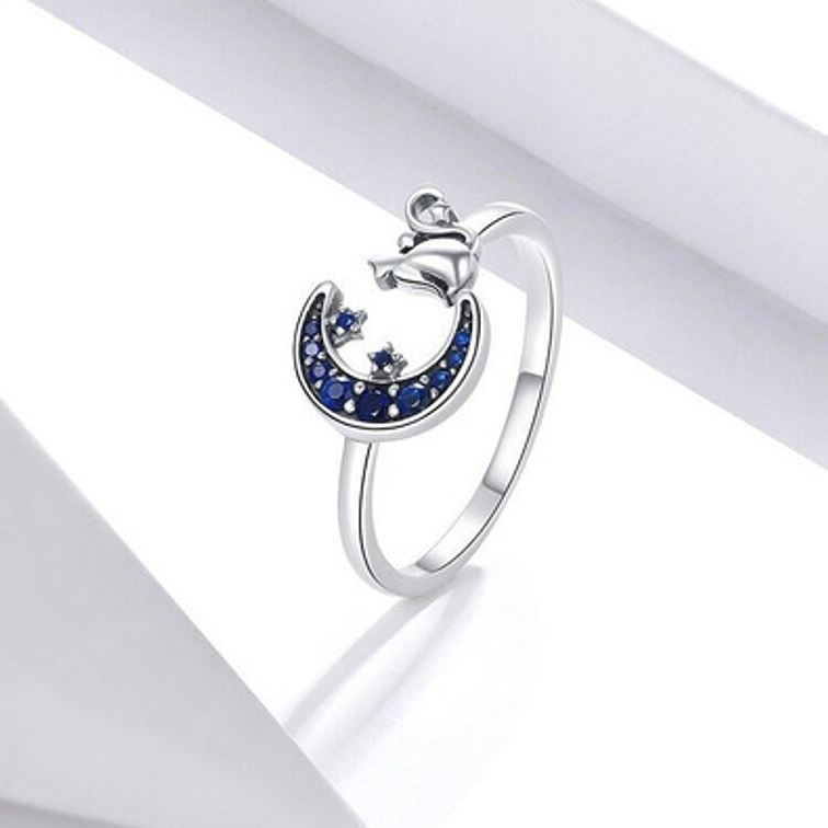 Anillo Gatito y Luna Plata 925 4