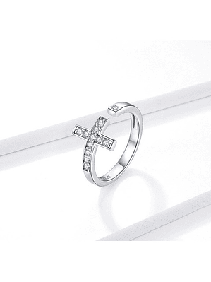 Anillo Cruz con Piedras de Circón Plata 925