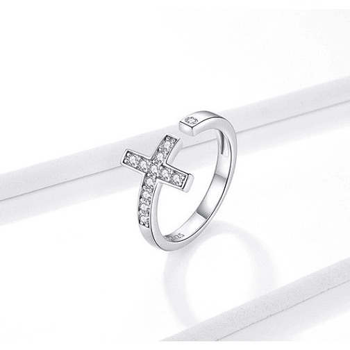 Anillo Cruz con Piedras de Circón Plata 925 1