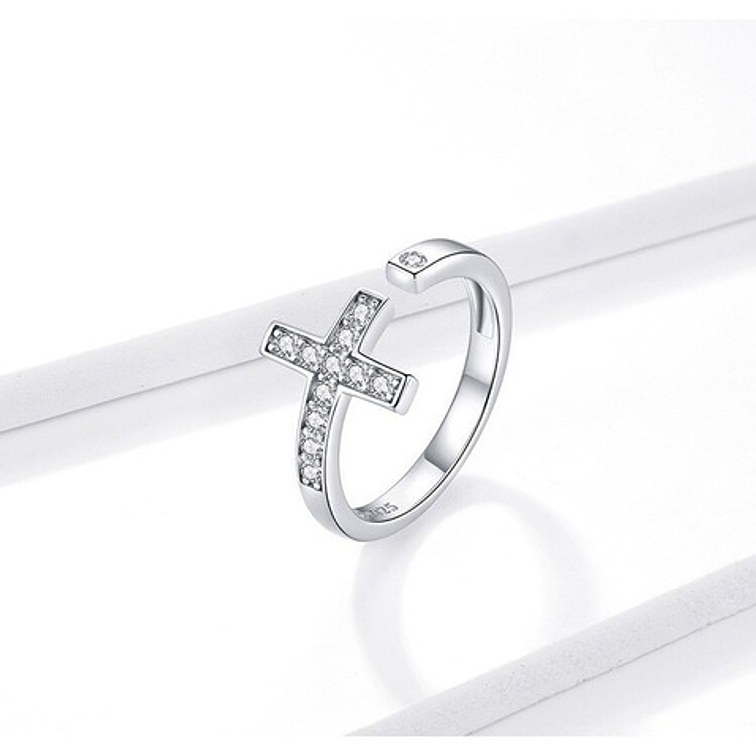 Anillo Cruz con Piedras de Circón Plata 925 1